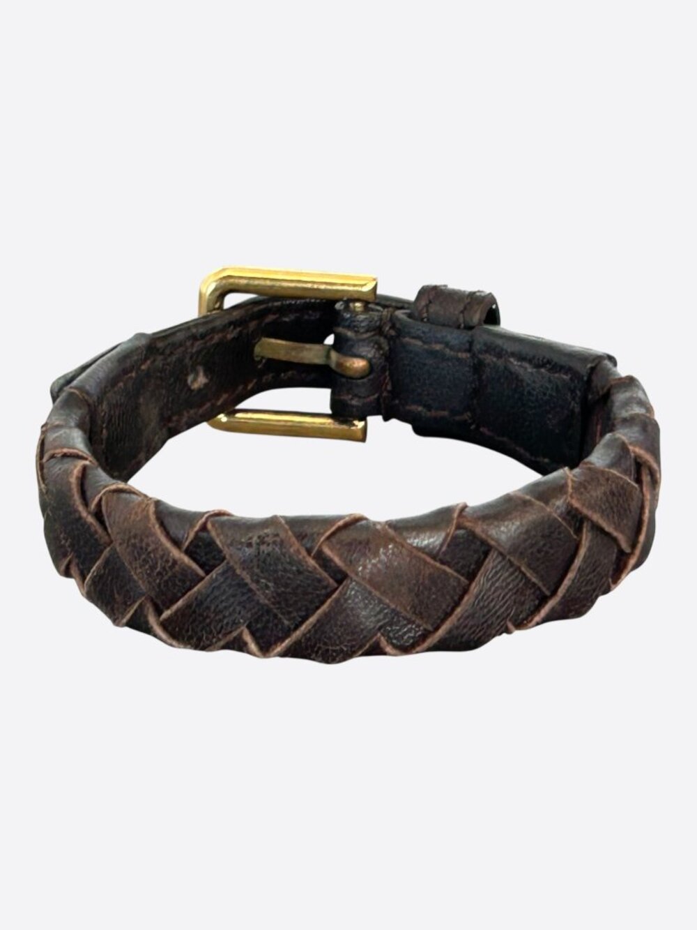 Saint Laurent Brown & Gold Braided Leather Bracelet